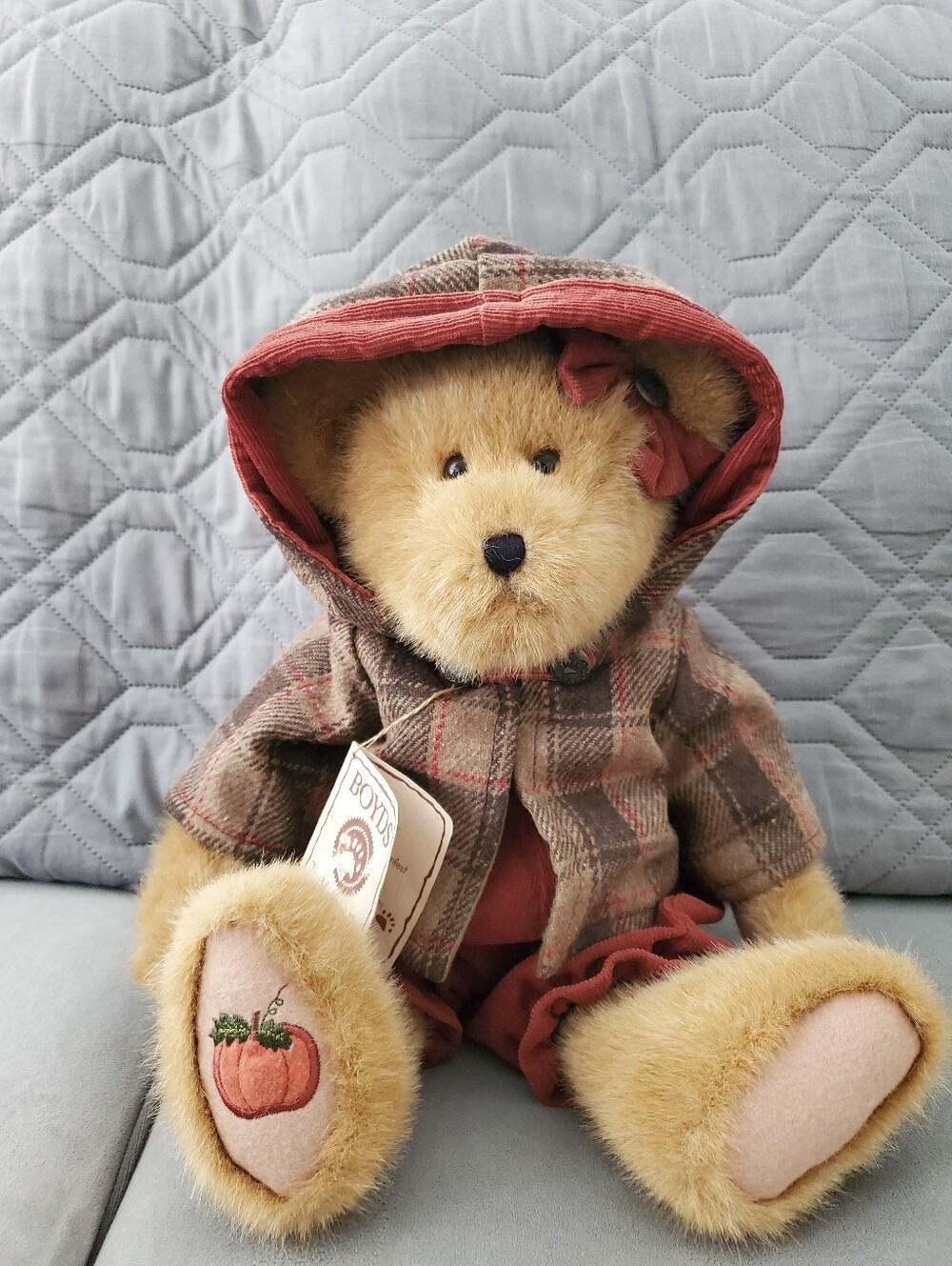 Vintage Boyds Bear Aubrey T. Autumnfest Plaid Jacket Pumpkin Foot 904150 NWT
